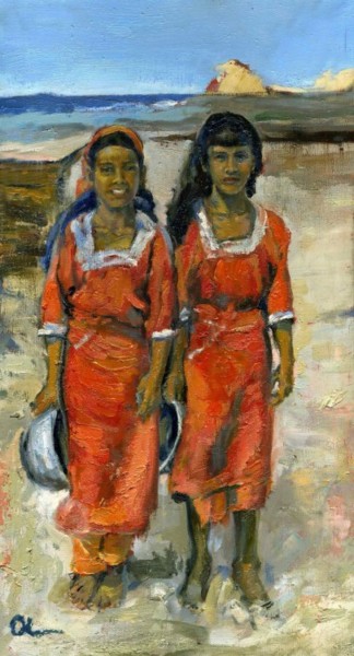 Картина под названием "Two Socotri Girls I…" - Lelia Sorokina, Подлинное произведение искусства, Масло