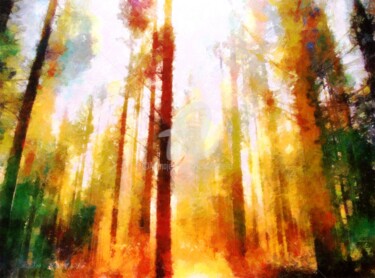 Digitale Kunst mit dem Titel "Sunlit Forest" von Lelia, Original-Kunstwerk, Acryl
