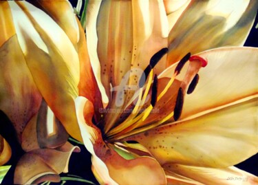 Painting titled "Beautiful Lily" by Lelia, Original Artwork, Watercolor