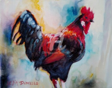 Картина под названием "Rooster No. 2" - Lelia, Подлинное произведение искусства