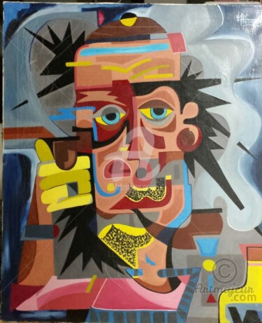 Peinture intitulée "Le fumeur de Pipes" par Michel Leonard (LEM), Œuvre d'art originale, Huile