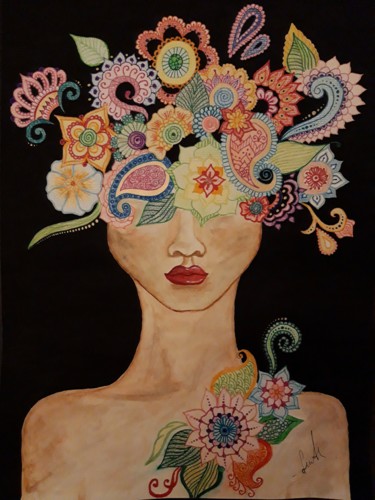 Pittura intitolato "Flower" da Leman Memmedova, Opera d'arte originale, Gouache