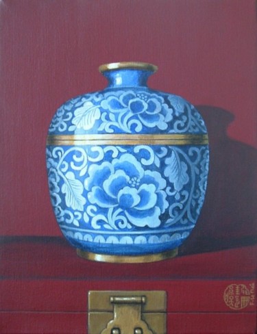Peinture intitulée "Pot bleu" par Françoise Le Mée, Œuvre d'art originale, Huile