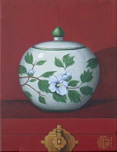 Peinture intitulée "Pot fleuri" par Françoise Le Mée, Œuvre d'art originale, Acrylique
