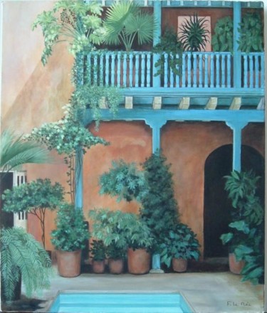 Pintura intitulada "Patio d'après une p…" por Françoise Le Mée, Obras de arte originais