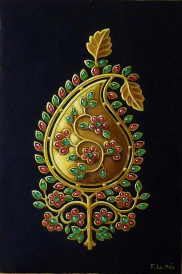 Картина под названием "Bijou or et pierres…" - Françoise Le Mée, Подлинное произведение искусства, Акрил