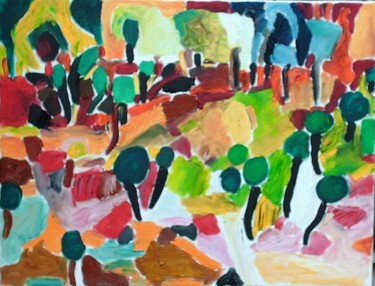 Peinture intitulée "arbres pele mele" par Jean Yves Lemeur, Œuvre d'art originale, Huile