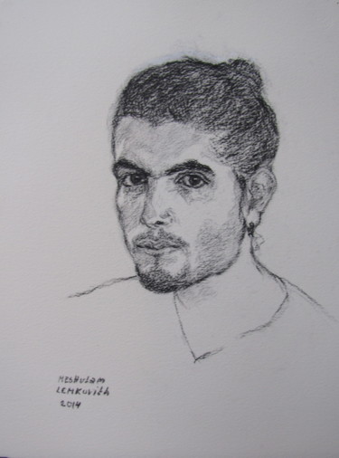 Drawing titled "Portrait of young m…" by Lubalem, Original Artwork, Charcoal