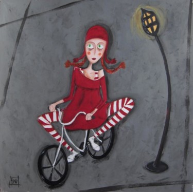 Peinture intitulée "lucie la cycliste" par Lydi, Œuvre d'art originale