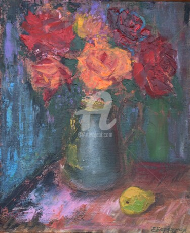 Картина под названием "Night bouquet (Ночн…" - Elena Berezhnaya (Be_lena), Подлинное произведение искусства, Масло