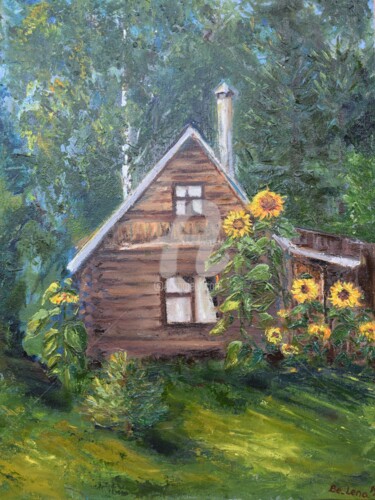 Peinture intitulée "House from childhoo…" par Elena Berezhnaya Be Lena, Œuvre d'art originale, Huile Monté sur Carton