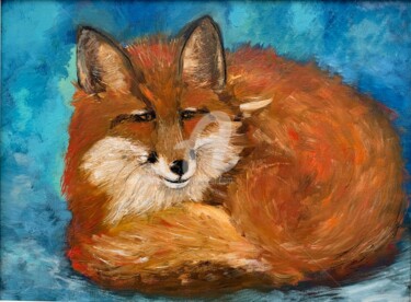 Painting titled "Brother 🦊 fox ( Бра…" by Elena Berezhnaya Be Lena, Original Artwork, Oil Mounted on Cardboard