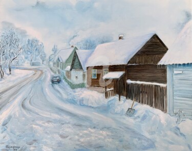 Pittura intitolato "Snow Street (Снежна…" da Elena Berezhnaya Be Lena, Opera d'arte originale, Olio Montato su Telaio per ba…