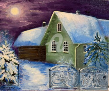 Painting titled "Winter dream (Зимни…" by Elena Berezhnaya Be Lena, Original Artwork, Oil Mounted on Wood Stretcher frame