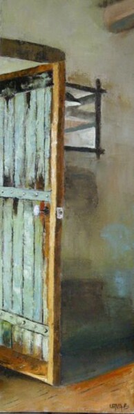 Peinture intitulée "la porte verte" par Lena Bregeon, Œuvre d'art originale, Huile