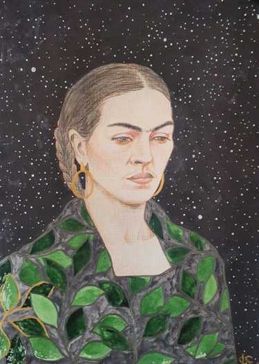 Картина под названием "Frida Kahlo" - Elena Danilov, Подлинное произведение искусства, Карандаш