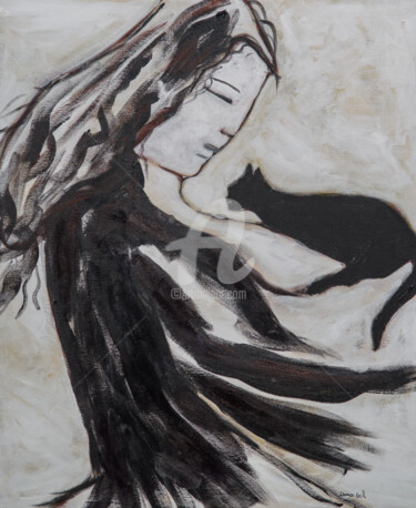 Painting titled "Meu gato" by Lena Gal, Original Artwork, Acrylic