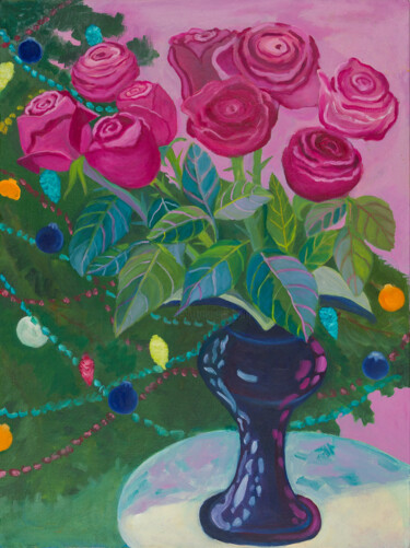 Peinture intitulée "Новогодние розы" par Lena Garabova, Œuvre d'art originale, Huile