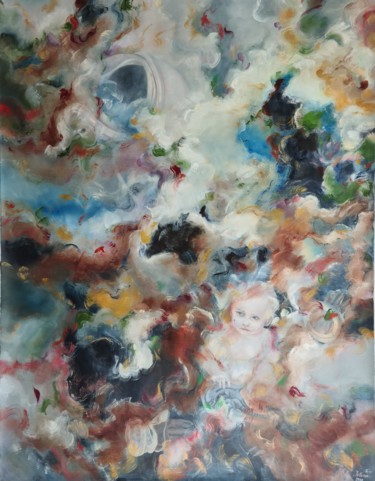 Spacebaby vs Alien. Let's Play! Painting titled "Spacebaby vs Alien.…" by Lena Applebaum, Original Art, Oil