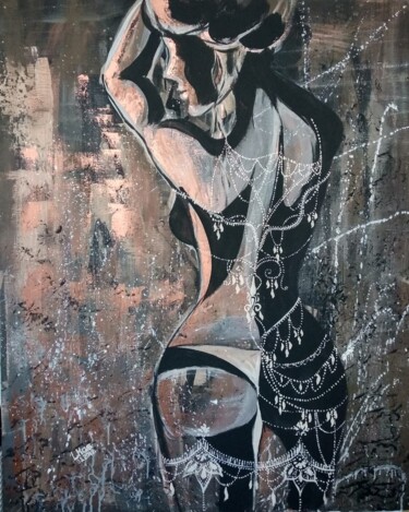 Картина под названием "Девушка в ажуре" - Lena Kaskova (Lkas), Подлинное произведение искусства, Акрил