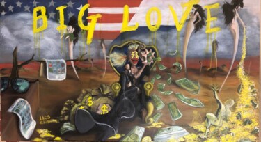 Schilderij getiteld "Big Love" door Lena Kaskova (Lkas), Origineel Kunstwerk, Olie Gemonteerd op Houten paneel