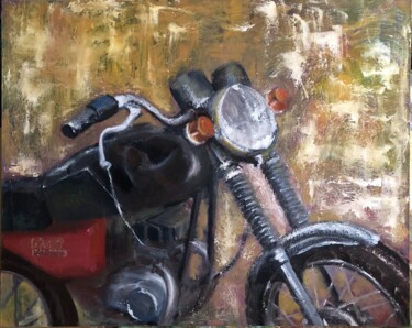 Pintura intitulada "Мотоцикл 90-х" por Lena Kaskova (Lkas), Obras de arte originais, Óleo