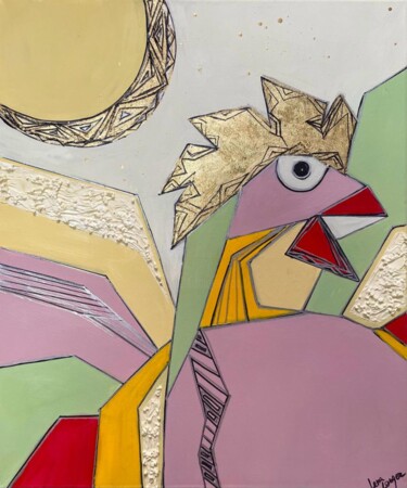 Картина под названием "Golden Cockerel" - Lena Langer, Подлинное произведение искусства, Акрил