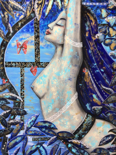 Peinture intitulée "Woman in blue" par Léna Le Caignec, Œuvre d'art originale, Acrylique Monté sur Châssis en bois