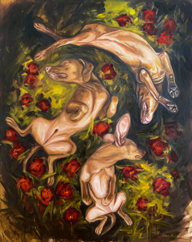 Painting titled "Svatí pejsci" by Lena Med, Original Artwork, Oil