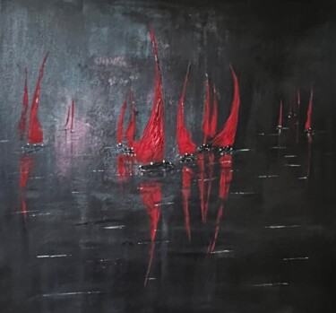 Картина под названием "Алые паруса" - Лена Морокуева, Подлинное произведение искусства, Акрил Установлен на Деревянная рама…