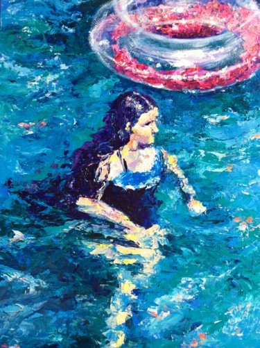 Картина под названием "Девочка с кругом" - Елена Надточиева, Подлинное произведение искусства, Акрил