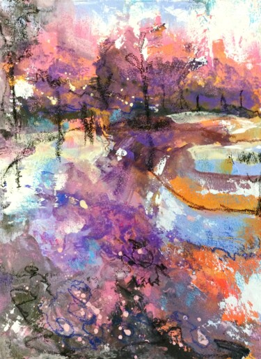 Peinture intitulée "Парк в розовом - 2" par Elena Nadtochieva, Œuvre d'art originale, Acrylique