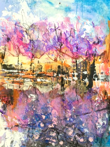 Peinture intitulée "Парк в розовом" par Elena Nadtochieva, Œuvre d'art originale, Acrylique