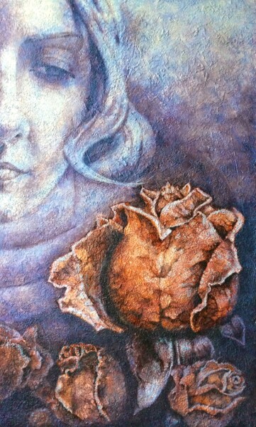 Painting titled "Розы и морозы" by Elena Nadtochieva, Original Artwork, Acrylic