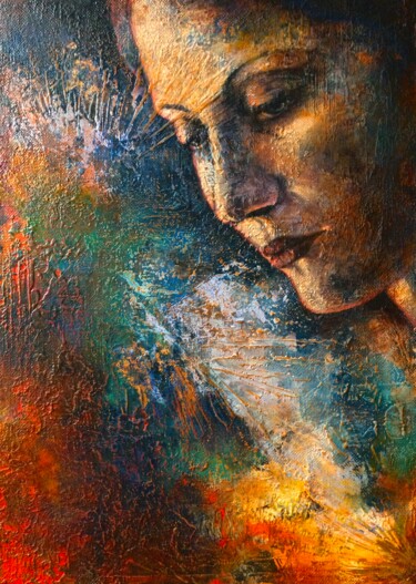 Картина под названием "Гадание при свечах" - Елена Надточиева, Подлинное произведение искусства, Акрил