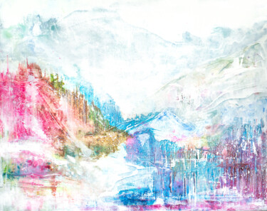 Картина под названием "Sunset in the mount…" - Lena Oborina, Подлинное произведение искусства, Акрил Установлен на Деревянна…