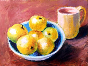 Drawing titled "Yellow Apples" by Lena Ru, Original Artwork, Pastel