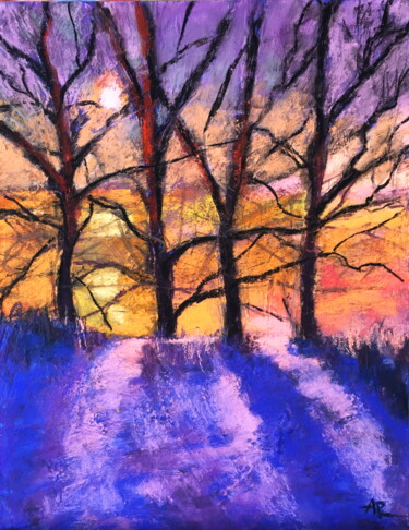 Drawing titled "winter sun" by Lena Ru, Original Artwork, Pastel