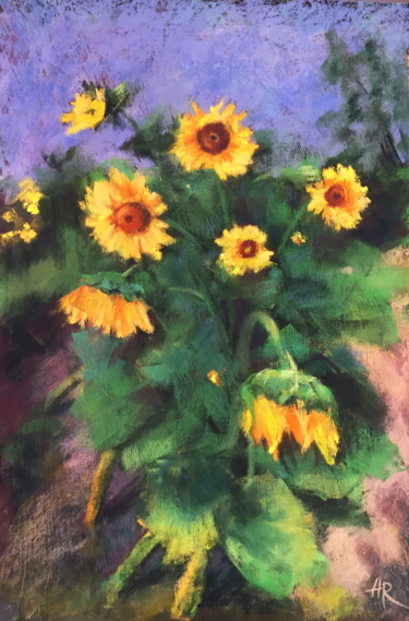 Dibujo titulada "Sunflowers in August" por Lena Ru, Obra de arte original, Pastel