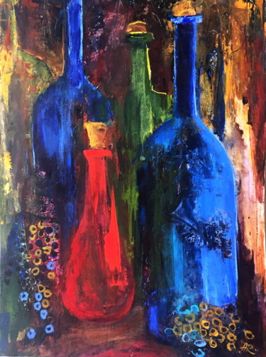 Painting titled "Old Bottles" by Lena Ru, Original Artwork, Acrylic