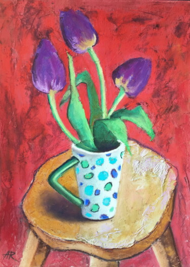 Drawing titled "Tulips Still life" by Lena Ru, Original Artwork, Pastel