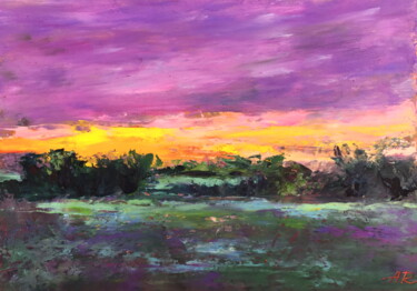 Dessin intitulée "Purple evening" par Lena Ru, Œuvre d'art originale, Pastel