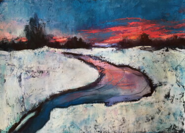 Dessin intitulée "Frozen River" par Lena Ru, Œuvre d'art originale, Pastel