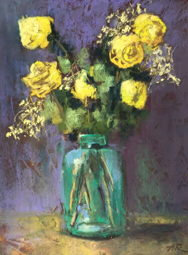 Dessin intitulée "Yellow Roses" par Lena Ru, Œuvre d'art originale, Pastel