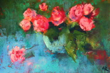 Dessin intitulée "Bouquet of Roses" par Lena Ru, Œuvre d'art originale, Pastel