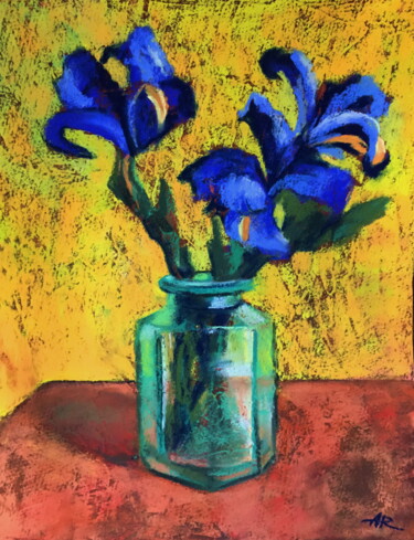 Drawing titled "Irises" by Lena Ru, Original Artwork, Pastel