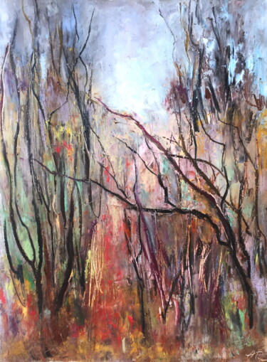 Painting titled "Forest" by Lena Ru, Original Artwork, Pastel