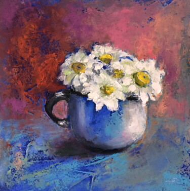 Painting titled "Daisies Still Life" by Lena Ru, Original Artwork, Pastel