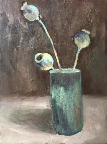 Schilderij getiteld "Dried Poppy Pods" door Lena Ru, Origineel Kunstwerk, Olie