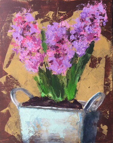 Schilderij getiteld "Hyacinths Still Life" door Lena Ru, Origineel Kunstwerk, Acryl